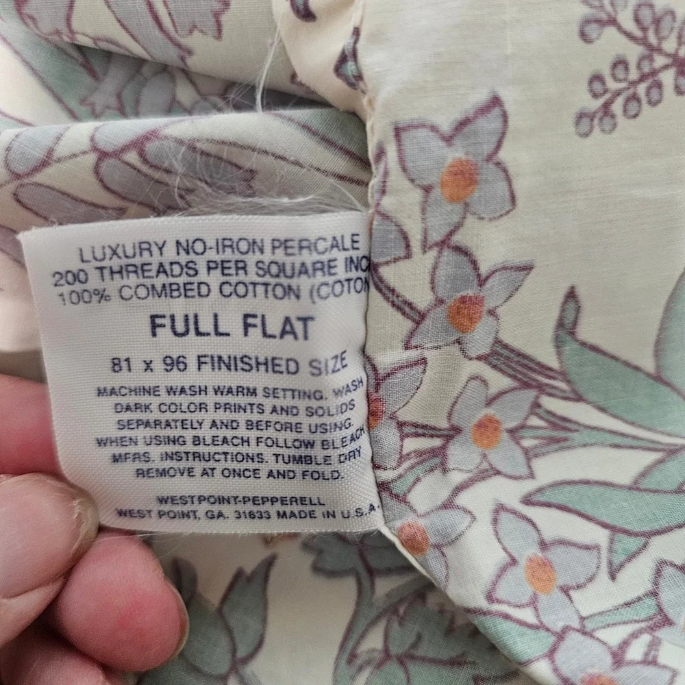 Vintage Liberty London Martex Flat Sheet Full Cream Floral Lace Ruffle Cottage